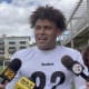 Connor Heyward speaks with media after practice.